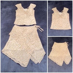 Mastina Pink Khaki Abstract Semi-Sheer Sleeveless Top Handkerchief Skirt Set